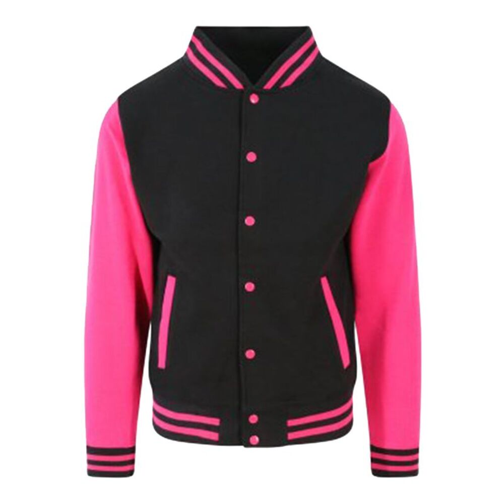 Awdis Unisex Varsity Jacket / Jet Black/Hot Pink